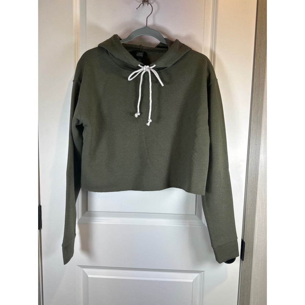 Wild Fable Olive Green Cropped Hoodie Sweatshirt Oversized Raw Hem Small